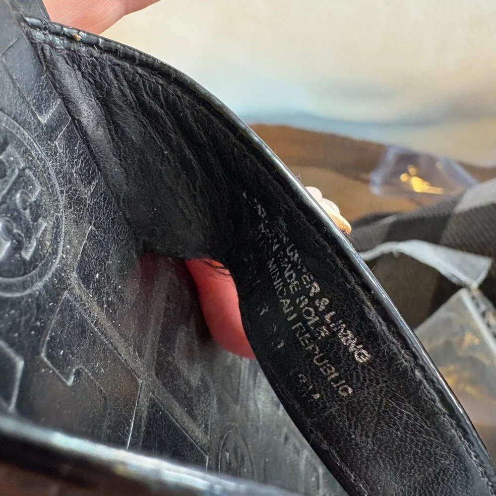 Tory Burch Miller Black Patent Leather Logo Thong Flip Flop Sandals Women 9M